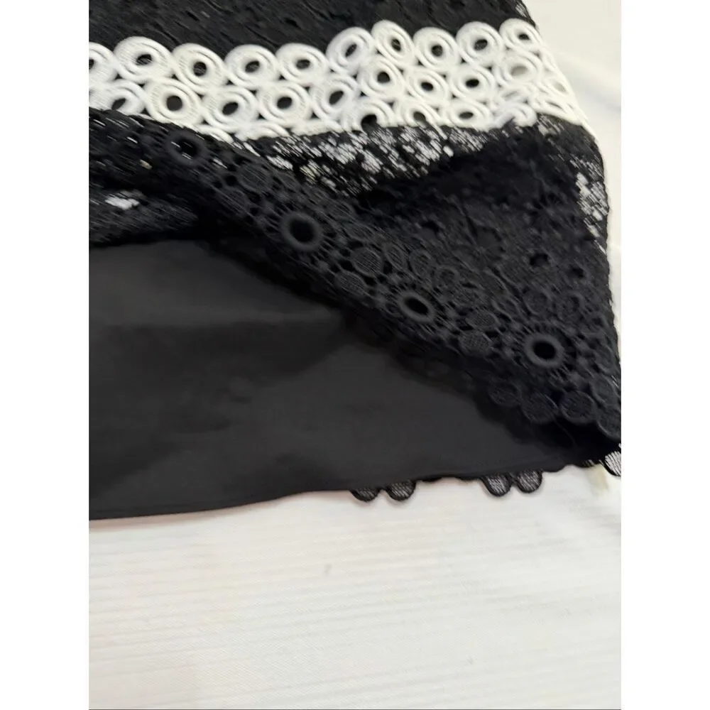 KATE SPADE Dot Lace Floral Black and White Shift Dress Size 2